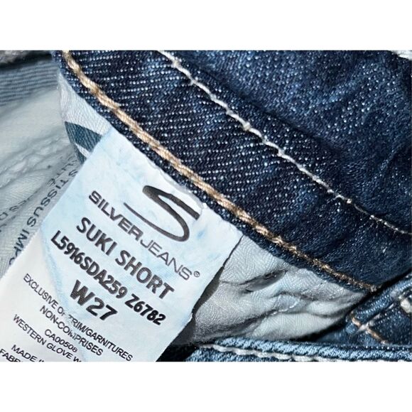 Silver Suki Factory Cut Off Blue Embroidery Denim Shorts Size 28” Waist #81 - Picture 4 of 4